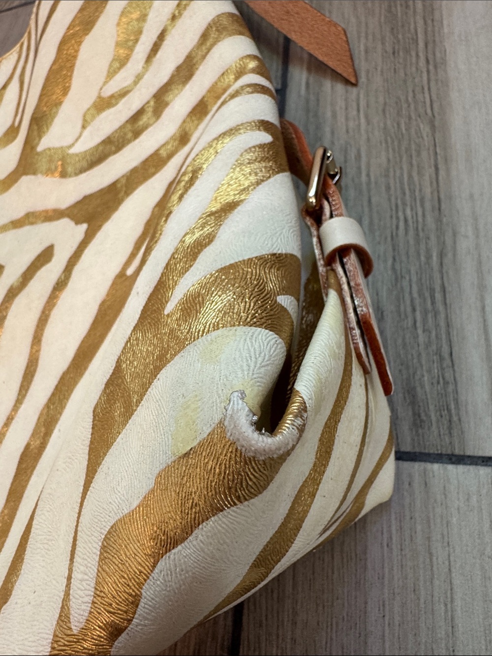 Dooney & Bourke Gold and Cream Zebra-Print Shoulder Bag - Picture 6 of 14